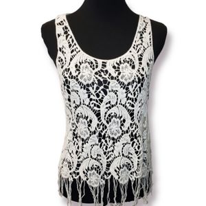 Crochet fringed tank top M/L